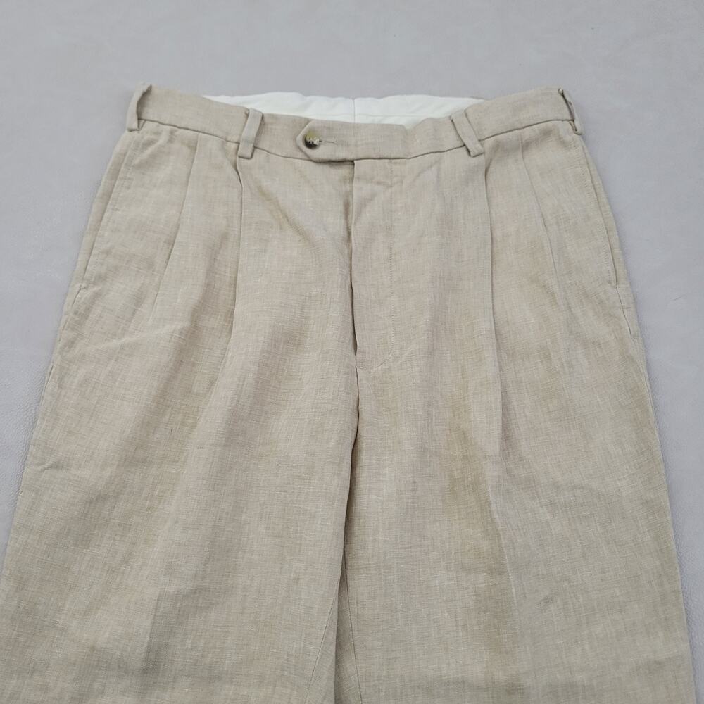 Vintage Jos A Bank Pants Mens 36x30 Linen Cuff Pleated Loose Fit - Picture 13 of 13